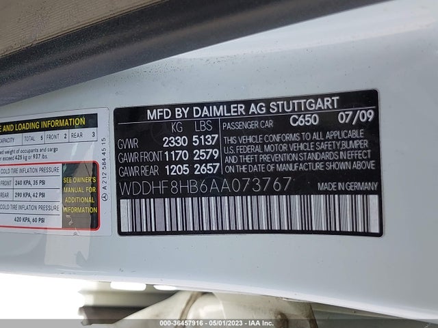 2010 MERCEDES-BENZ E-CLASS E 350 VIN: WDDHF8HB6AA073767