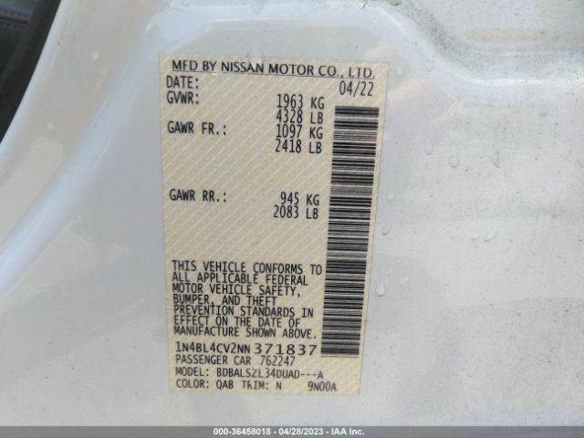 1N4BL4CV2NN371837 Nissan Altima 2.5 Sr