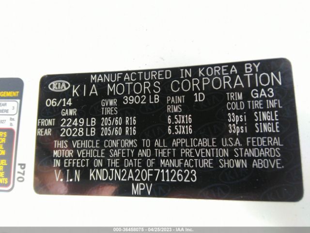 KNDJN2A20F7112623 KIA Soul Base