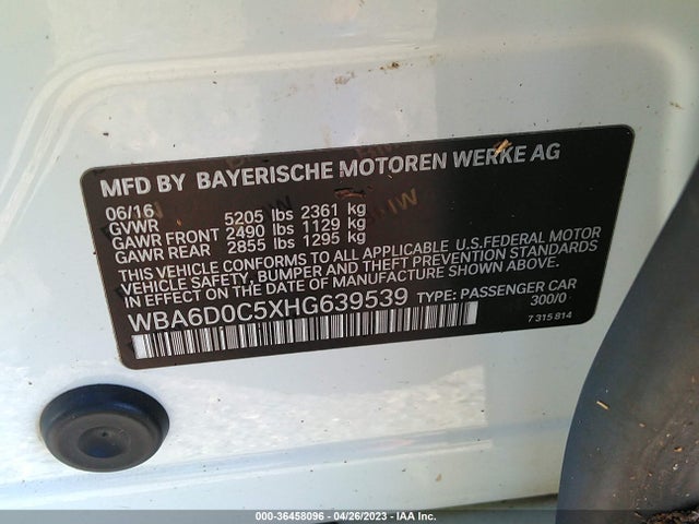 2017 BMW 6 Series, VIN: WBA6D0C5XHG639539