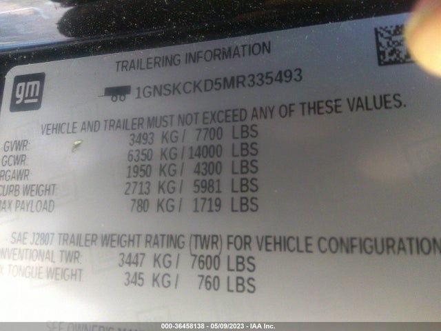 Chevrolet Suburban Lt 2021 1GNSKCKD5MR335493 Image 9