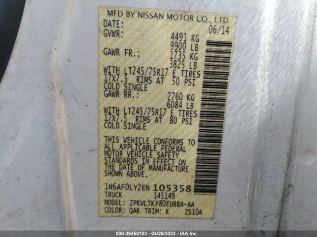1N6AF0LY2EN105358 Nissan Nv Sv
