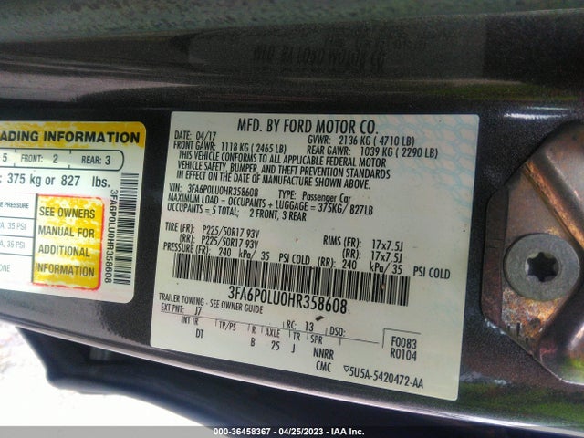 Ford Fusion Hybrid Se 2017 3FA6P0LU0HR358608 Image 10