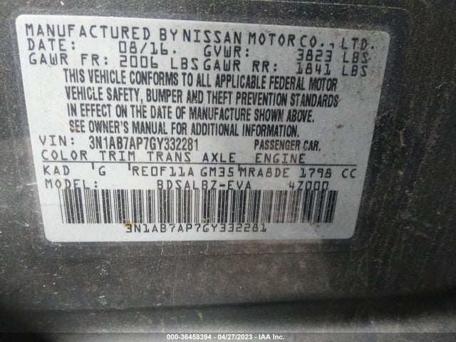 2016 NISSAN SENTRA S VIN: 3N1AB7AP7GY332281