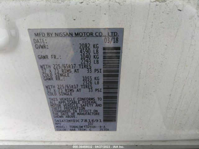 5N1AT2MT0JC781691 Nissan ROGUE SV