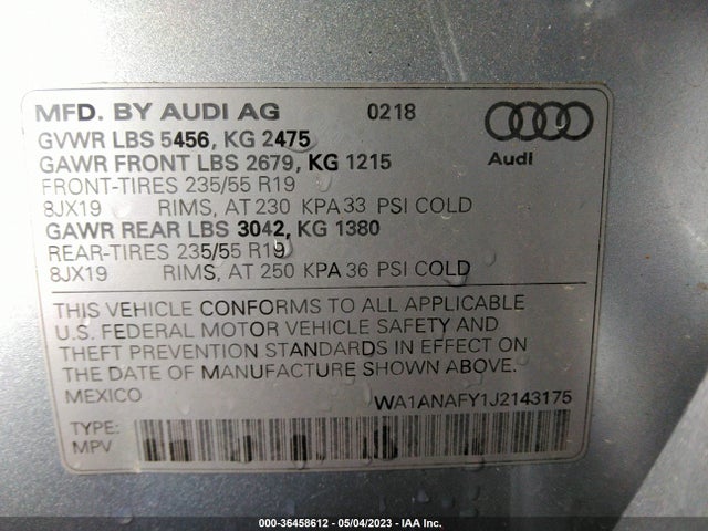 WA1ANAFY1J2143175 Audi Q5 Premium/tech Premium