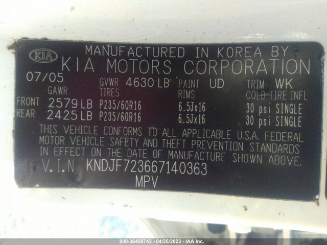 2006 KIA SPORTAGE LX/EX VIN: KNDJF723667140363