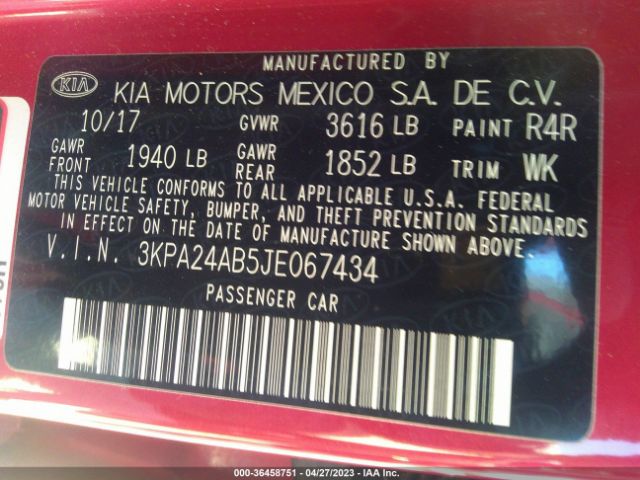 3KPA24AB5JE067434 KIA RIO S