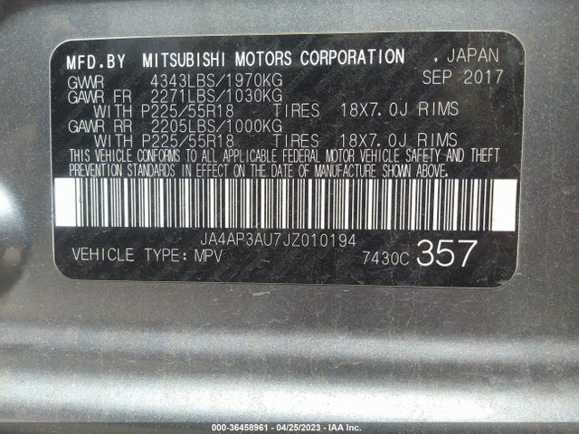 JA4AP3AU7JZ010194 Mitsubishi Outlander Sport 2.0