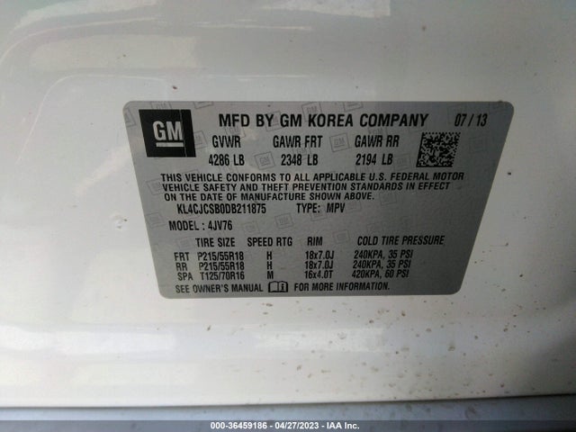 2013 BUICK ENCORE LEATHER VIN: KL4CJCSB0DB211875