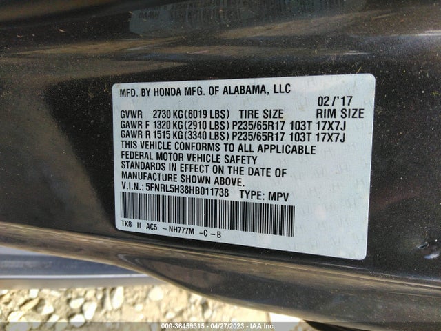 Honda ODYSSEY SE 2017 5FNRL5H38HB011738 Image 9
