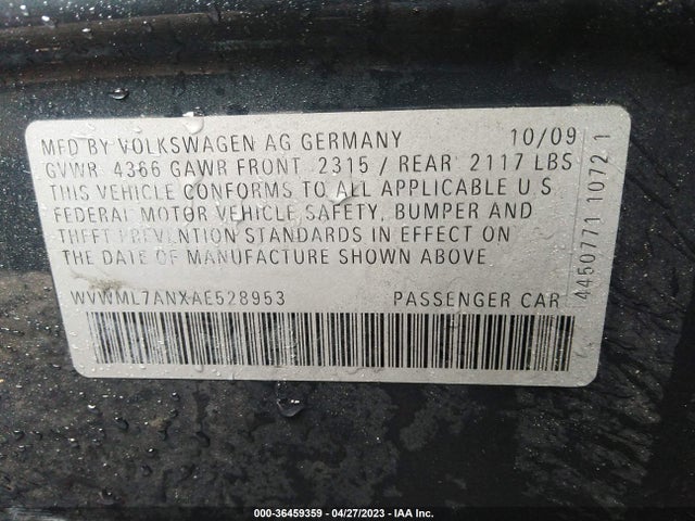 2010 VOLKSWAGEN CC SPORT VIN: WVWML7ANXAE528953