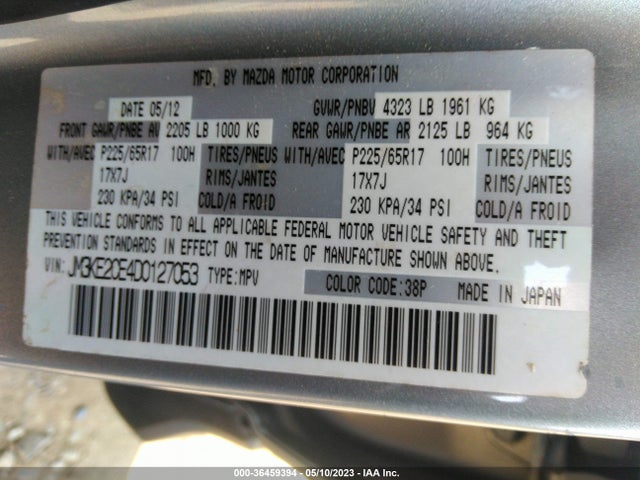 2013 MAZDA CX-5 TOURING VIN: JM3KE2CE4D0127053