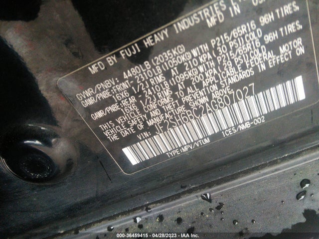 2010 SUBARU FORESTER 2.5X VIN: JF2SH6BC2AG807027