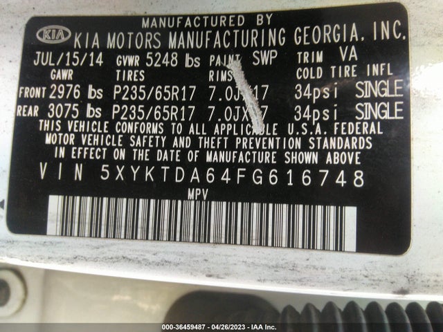 KIA SORENTO LX 2015 5XYKTDA64FG616748 Image 9