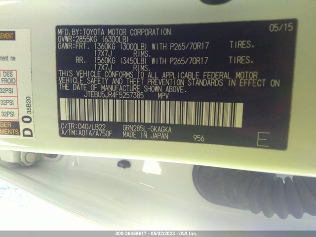 Toyota 4runner Limited/trail/sr5 2015 JTEBU5JR4F5257385 Image 10
