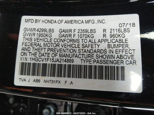 1HGCV1F15JA214869 Honda Accord Sedan Lx 1.5t