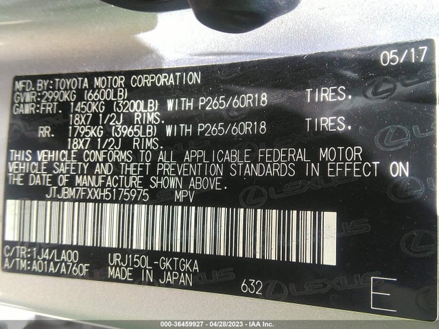 JTJBM7FXXH5175975 Lexus Gx Gx 460