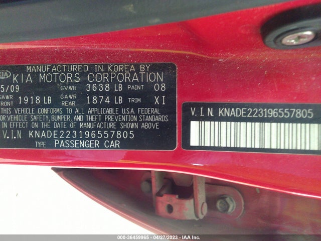2009 KIA RIO LX VIN: KNADE223196557805