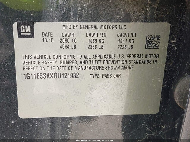 2016 Chevrolet Malibu Limited Ltz მანქანა იყიდება აუქციონზე, vin: 1G11E5SAXGU121932, აუქციონის ნომერი: 36460004