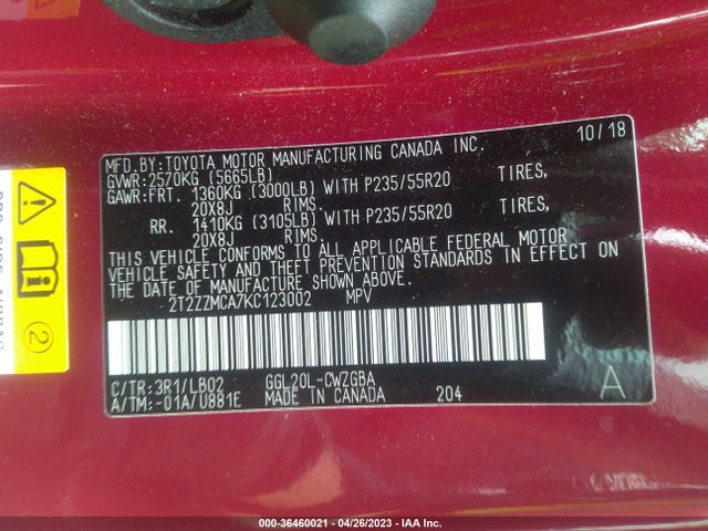 2T2ZZMCA7KC123002 Lexus Rx Rx 350