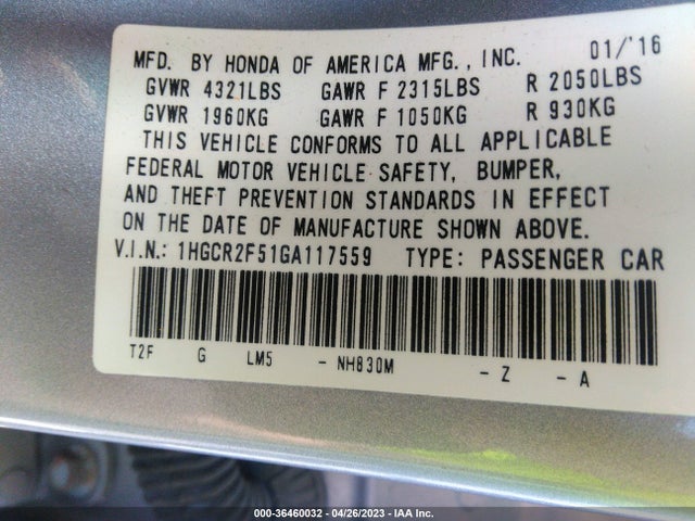 Honda Accord Sedan Sport 2016 1HGCR2F51GA117559 Image 9