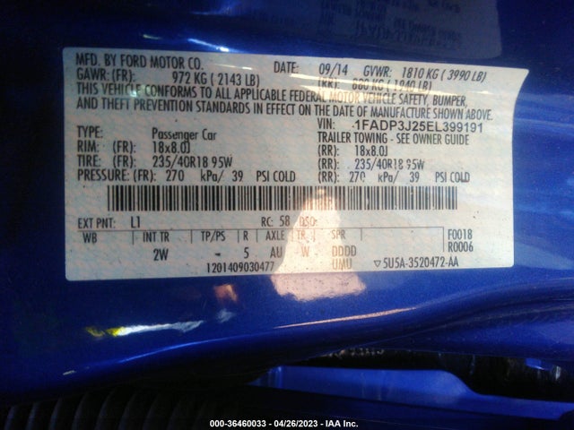 2014 FORD FOCUS TITANIUM VIN: 1FADP3J25EL399191
