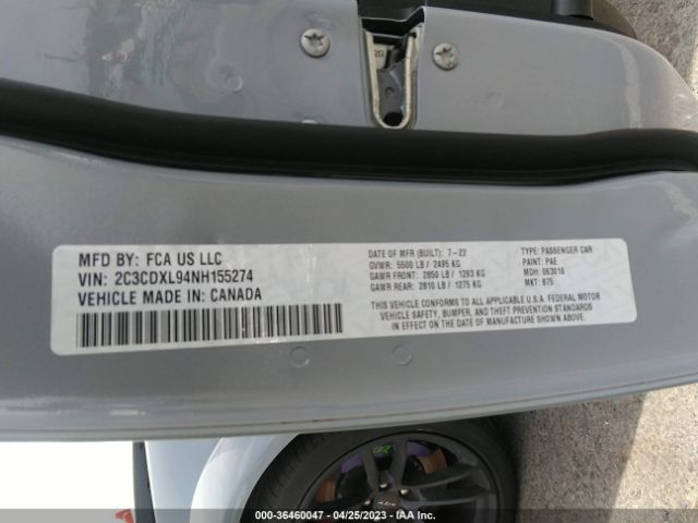 2C3CDXL94NH155274 Dodge Charger Srt Hellcat Widebody