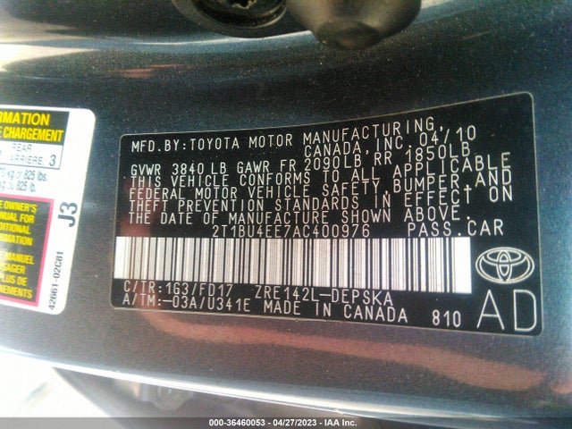 2010 TOYOTA COROLLA VIN: 2T1BU4EE7AC400976
