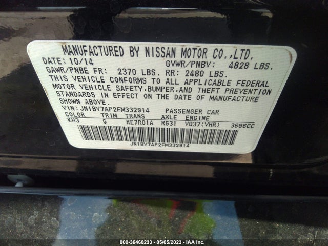 2015 INFINITI Q50 VIN: JN1BV7AP2FM332914