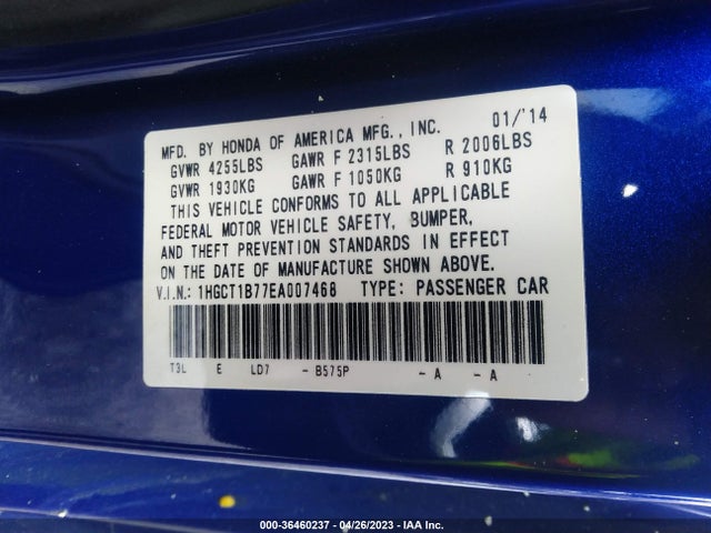 Honda Accord Coupe Ex 2014 1HGCT1B77EA007468 Image 9