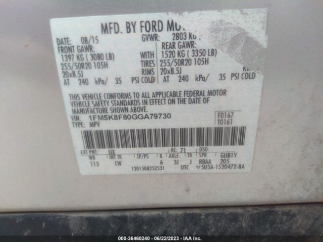 1FM5K8F80GGA79730 Ford Explorer Limited