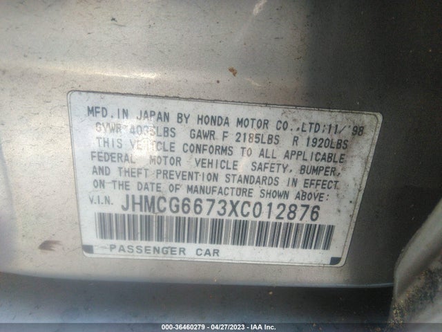 1999 HONDA ACCORD SDN EX VIN: JHMCG6673XC012876