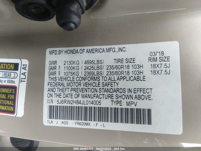 Honda Cr-v Ex-l 2018 5J6RW2H84JL014005 Image 9