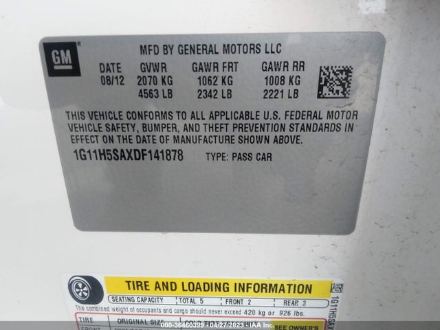 2013 CHEVROLET MALIBU LTZ VIN: 1G11H5SAXDF141878