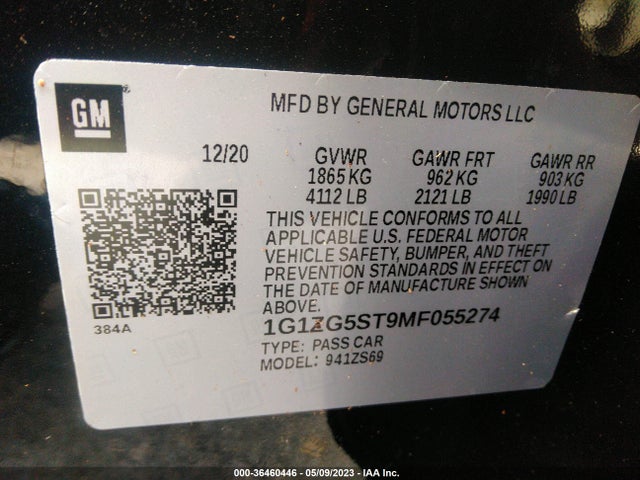 Chevrolet MALIBU RS 2021 1G1ZG5ST9MF055274 Image 9