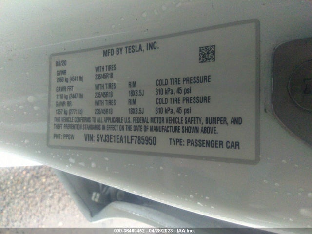 Tesla Model 3 Standard Range 2020 5YJ3E1EA1LF785950 Image 9