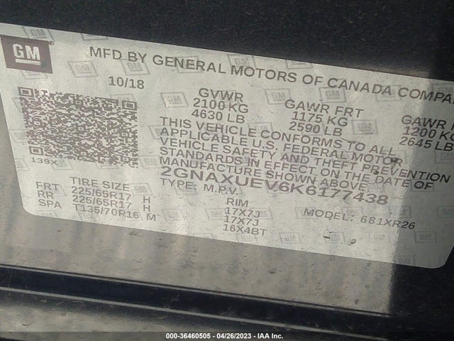 2GNAXUEV6K6177438 Chevrolet EQUINOX LT