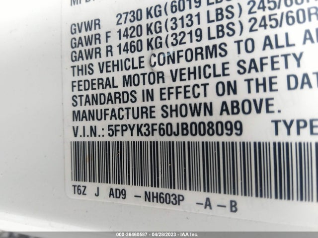 Honda Ridgeline Rtl-t 2018 5FPYK3F60JB008099 Image 9