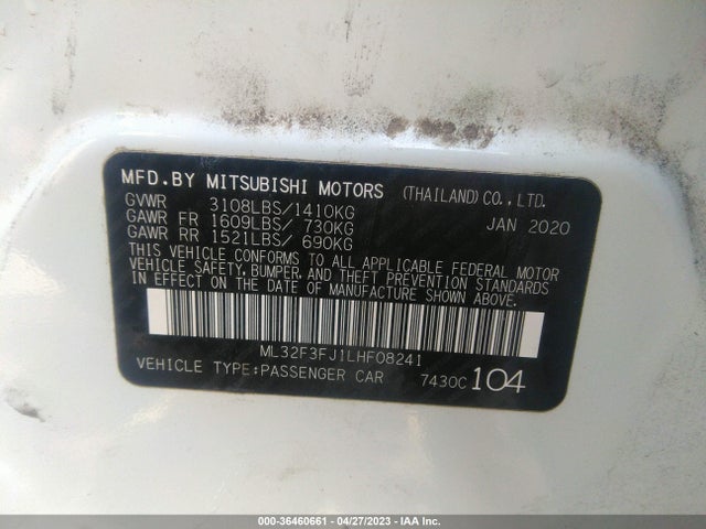 2020 MITSUBISHI MIRAGE G4 ES VIN: ML32F3FJ1LHF08241
