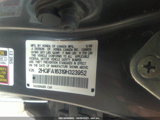 2009 HONDA CIVIC SDN DX-VP VIN: 2HGFA16319H323952