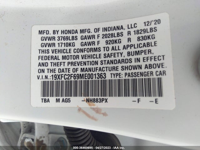 2021 HONDA CIVIC SEDAN LX VIN: 19XFC2F69ME001363