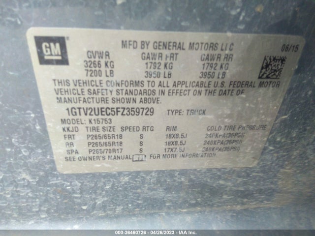 GMC Sierra 1500 Sle 2015 1GTV2UEC5FZ359729 Image 9