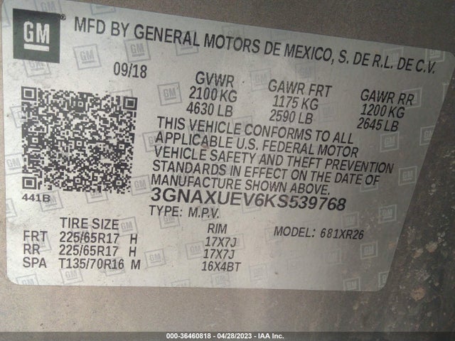 Chevrolet EQUINOX LT 2019 3GNAXUEV6KS539768 Image 9