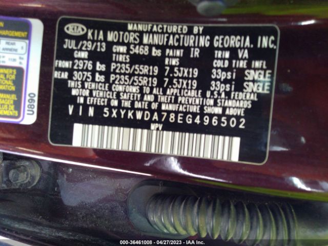 5XYKWDA78EG496502 KIA SORENTO SX