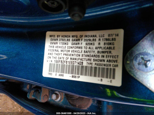 Honda Civic Sedan Ex 2014 19XFB2F81EE071428 Image 10