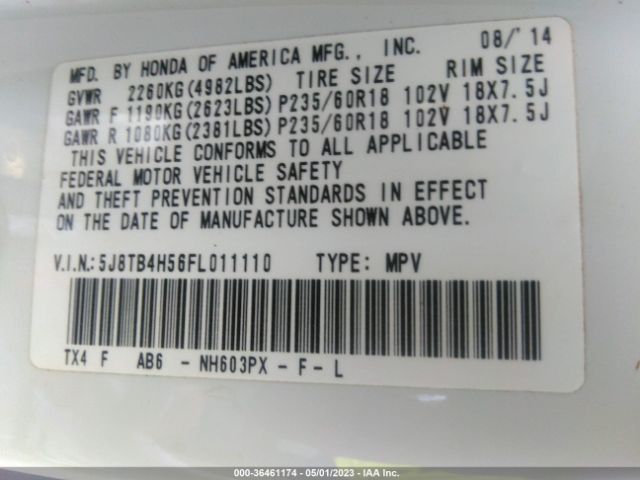5J8TB4H56FL011110 Acura Rdx Tech Pkg