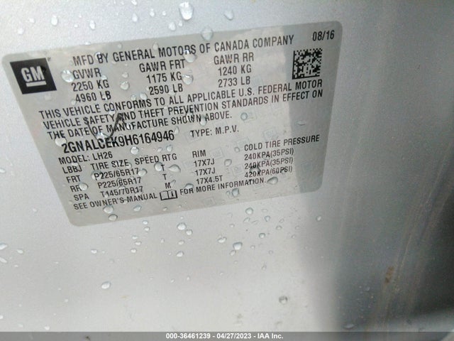 Chevrolet EQUINOX LT 2017 2GNALCEK9H6164946 Image 9