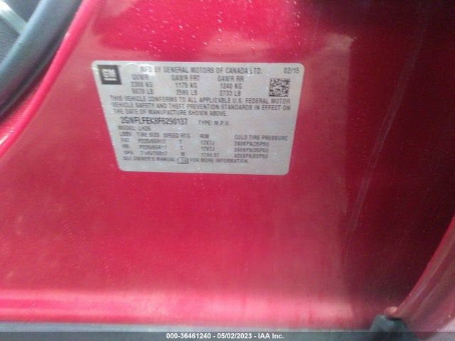 Chevrolet EQUINOX LT 2015 2GNFLFEK8F6290137 Image 9