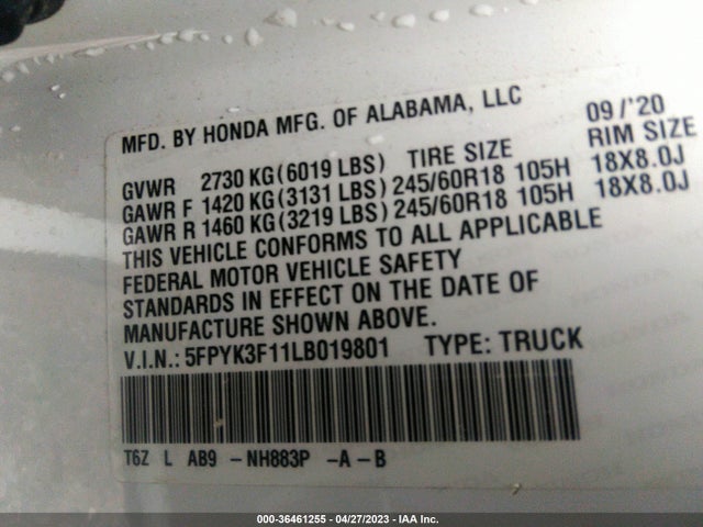 Honda Ridgeline Sport 2020 5FPYK3F11LB019801 Image 9